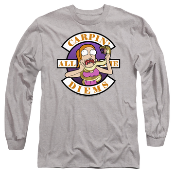 Athletic heather men's long sleeve t-shirt with Rick and Morty Carp En All Them Diems graphic
