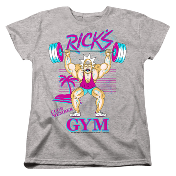 Athletic heather women's t-shirt with Rick and Morty Ricks Gym graphic
