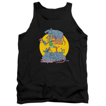 Black men's tank with Rick and Morty The Adventures Of Pickle Rick graphic