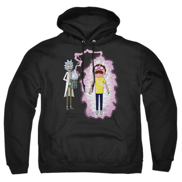 Black pullover hoodie with Rick and Morty Morty Reboot graphic