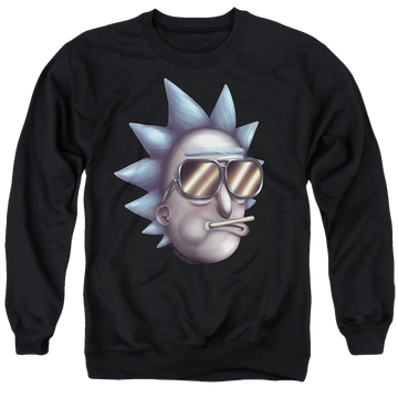 Black men's crewneck sweatshirt with Rick and Morty Cool Rick Alternate Reality graphic