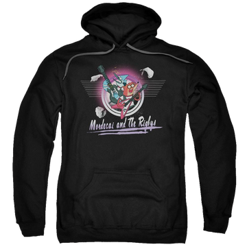 Black pullover hoodie with Regular Show Mordecai & The Rigbys graphic