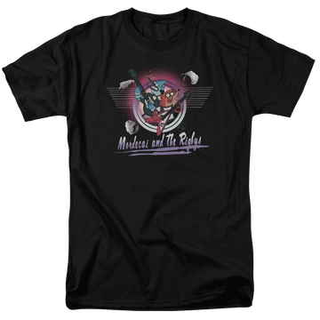 Black men's regular fit t-shirt with Regular Show Mordecai & The Rigbys graphic