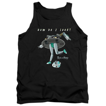 Black men's tank with Rick and Morty How Do I Look? graphic