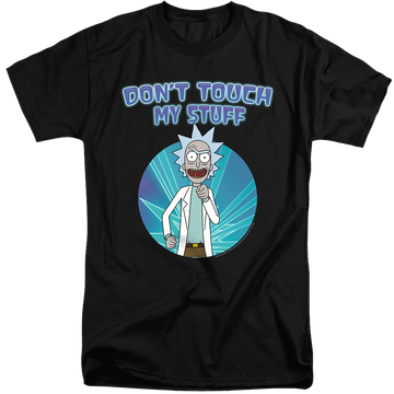 Black men's tall fit t-shirt with Rick and Morty Don't Touch graphic