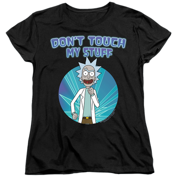 Black women's t-shirt with Rick and Morty Don't Touch graphic