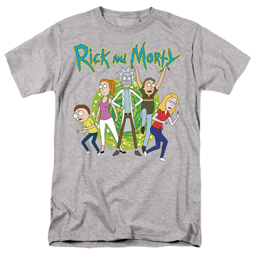 Athletic heather men's regular fit t-shirt with Rick and Morty Family Fights Together graphic