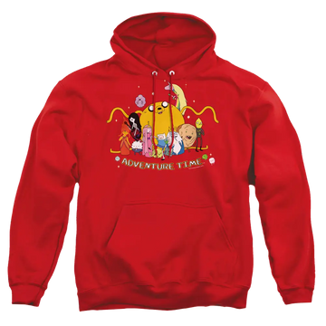 Red pullover hoodie with Adventure Time Outstretched graphic