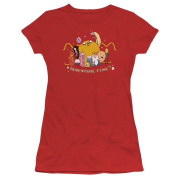 Red juniors t-shirt with Adventure Time Outstretched graphic