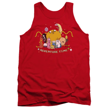 Red men's tank with Adventure Time Outstretched graphic