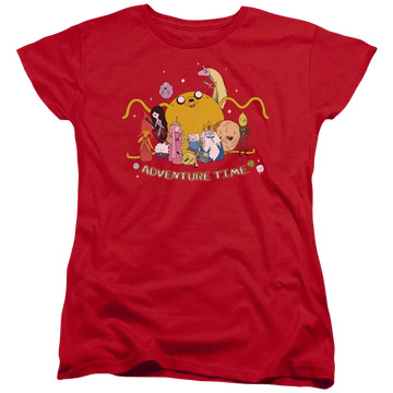 Red women's t-shirt with Adventure Time Outstretched graphic