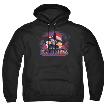 Black pullover hoodie with Rick and Morty Rick And Two Crows graphic