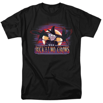 Black men's regular fit t-shirt with Rick and Morty Rick And Two Crows graphic