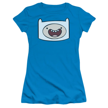 Turquoise juniors t-shirt with Adventure Time Finn Head graphic