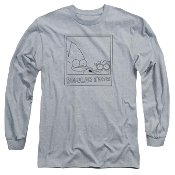 Athletic heather men's long sleeve t-shirt with Regular Show Poloroid graphic
