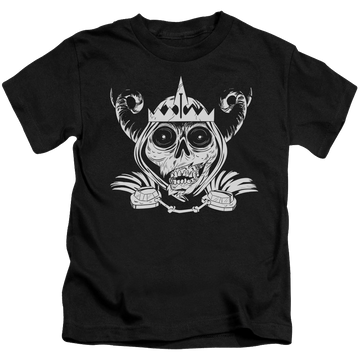 Black kid's t-shirt for ages 4 to 7 with Adventure Time Skull Face graphic