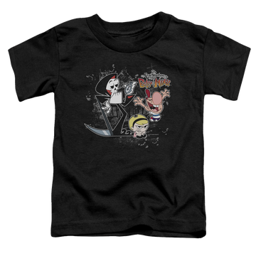 Black toddler t-shirt with The Grim Adventures of Billy & Mandy Splatter Cast graphic