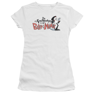 White juniors t-shirt with The Grim Adventures of Billy & Mandy Logo graphic