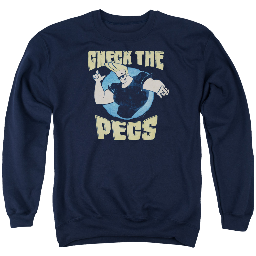 Johnny Bravo Check The Pects Men's Crewneck Sweatshirt Men's Crewneck Sweatshirt Johnny Bravo