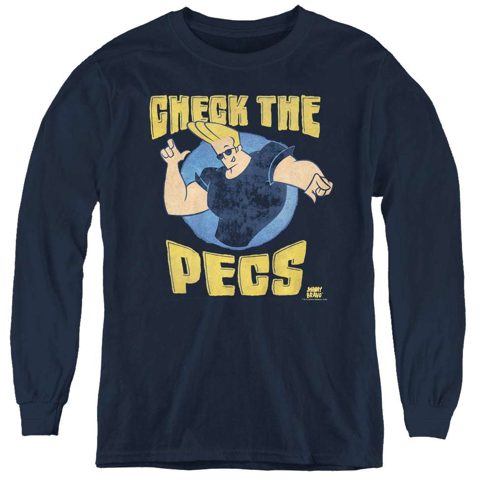 Johnny Bravo Check The Pects - Youth Long Sleeve T-Shirt Youth Long Sleeve T-Shirt Johnny Bravo