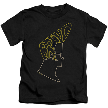 Black kid's t-shirt for ages 4 to 7 with Johnny Bravo Bravo Hair graphic
