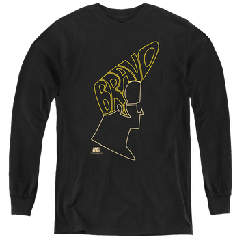 Black youth long sleeve t-shirt with Johnny Bravo Bravo Hair graphic