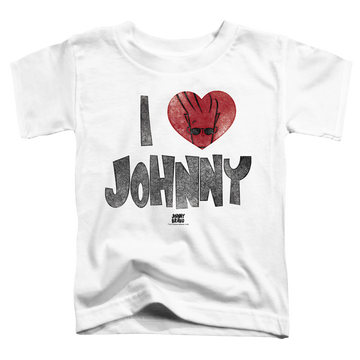 White toddler t-shirt with Johnny Bravo I Heart Johnny graphic
