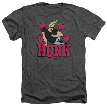 Charcoal men's heather t-shirt with Johnny Bravo Hunk graphic