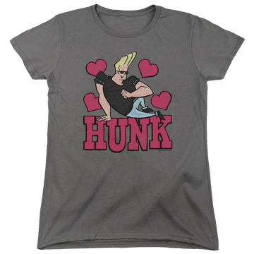 Charcoal women's t-shirt with Johnny Bravo Hunk graphic