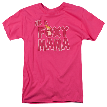 Hot pink men's regular fit t-shirt with Johnny Bravo Foxy Mama graphic