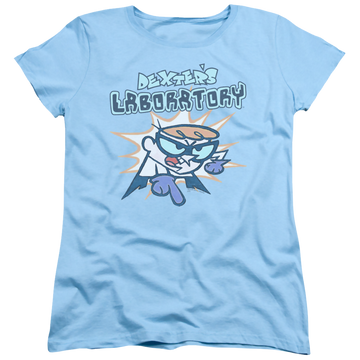 Light blue women's t-shirt with Dexter's Laboratory What Do You Want graphic