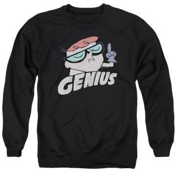 Black men's crewneck sweatshirt with Dexter's Laboratory Genius graphic