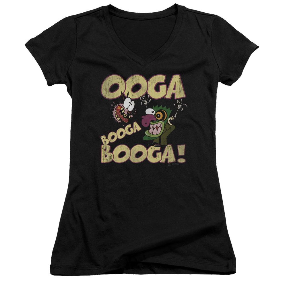Courage Ooga Booga Booga - Juniors V-Neck T-Shirt Juniors V-Neck T-Shirt Courage the Cowardly Dog