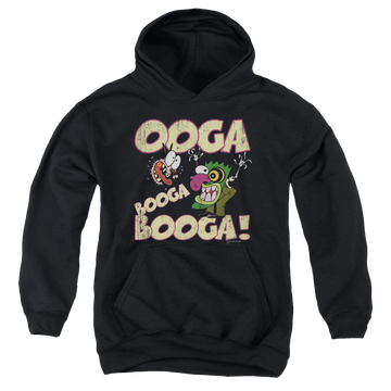 Black youth hoodie for ages 8 to 12 with Courage the Cowardly Dog Ooga Booga Booga graphic