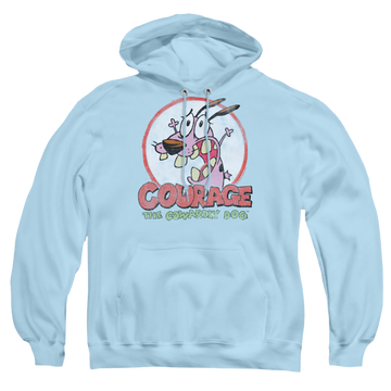 Light blue pullover hoodie with Courage the Cowardly Dog Vintage Courage graphic