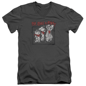 Charcoal men's v-neck t-shirt with Ed, Edd n Eddy Stand By Me graphic