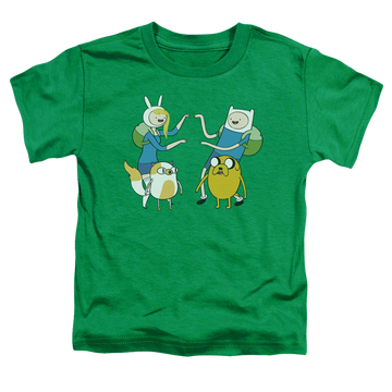 Kelly green toddler t-shirt with Adventure Time Meet Up graphic