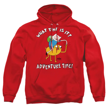 Red pullover hoodie with Adventure Time Ride Bump graphic