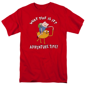Red men's regular fit t-shirt with Adventure Time Ride Bump graphic