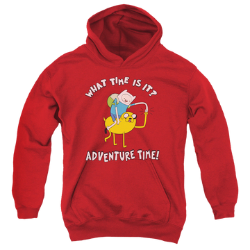 Red youth hoodie for ages 8 to 12 with Adventure Time Ride Bump graphic