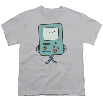 Silver youth t-shirt for ages 8 to 12 with Adventure Time Bmo graphic