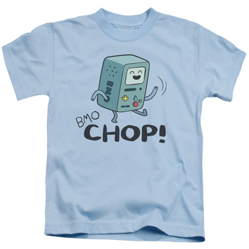 Light blue kid's t-shirt for ages 4 to 7 with Adventure Time Bmo Chop graphic