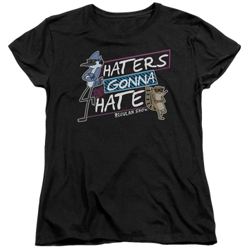 Black women's t-shirt with Regular Show Haters Gonna Hate graphic