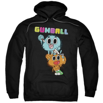Black pullover hoodie with The Amazing World of Gumball Gumball Spray graphic