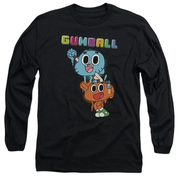 Black men's long sleeve t-shirt with The Amazing World of Gumball Gumball Spray graphic