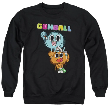 Black men's crewneck sweatshirt with The Amazing World of Gumball Gumball Spray graphic