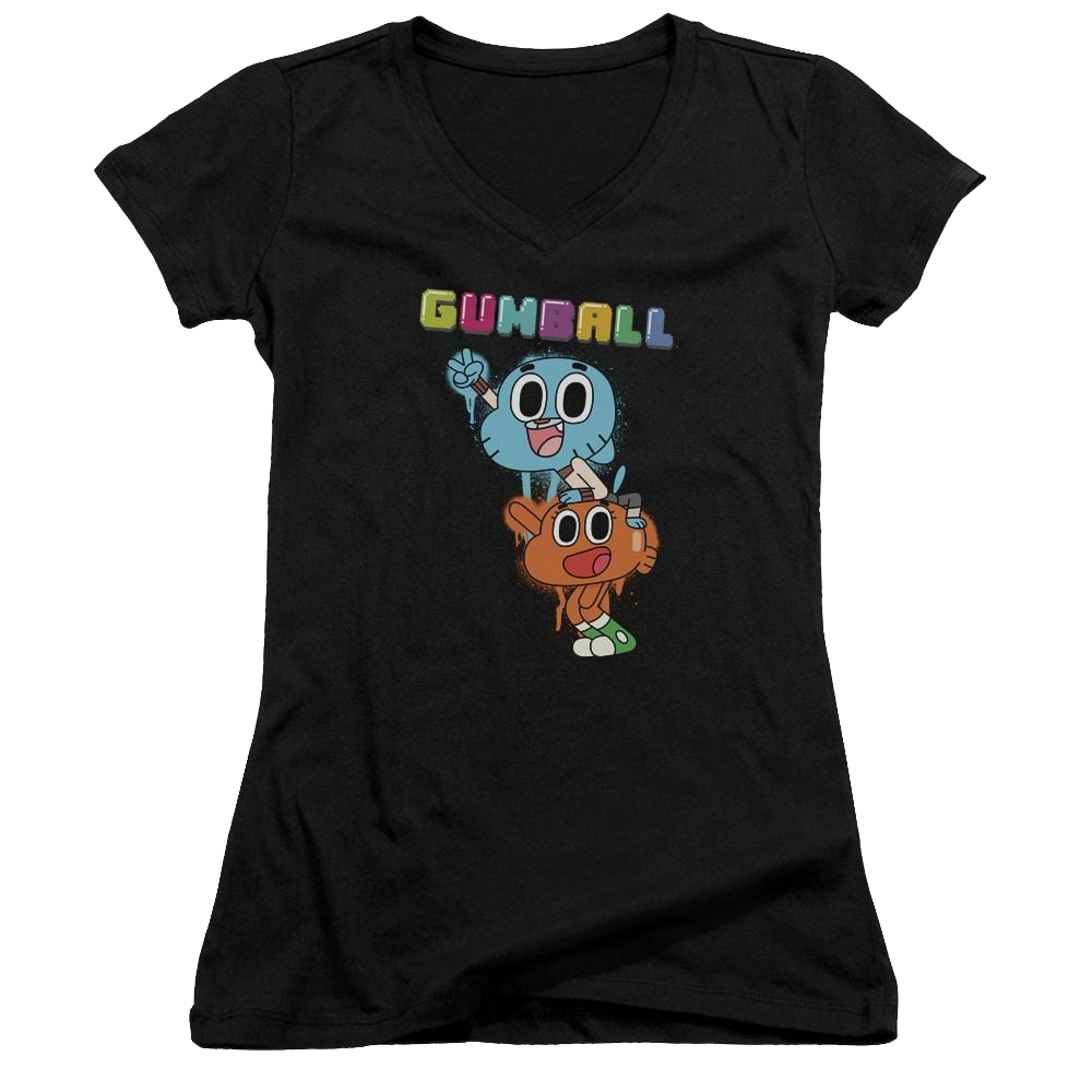 The Amazing World Of Gumball Gumball Spray Juniors V-Neck T-Shirt Juniors V-Neck T-Shirt The Amazing World Of Gumball