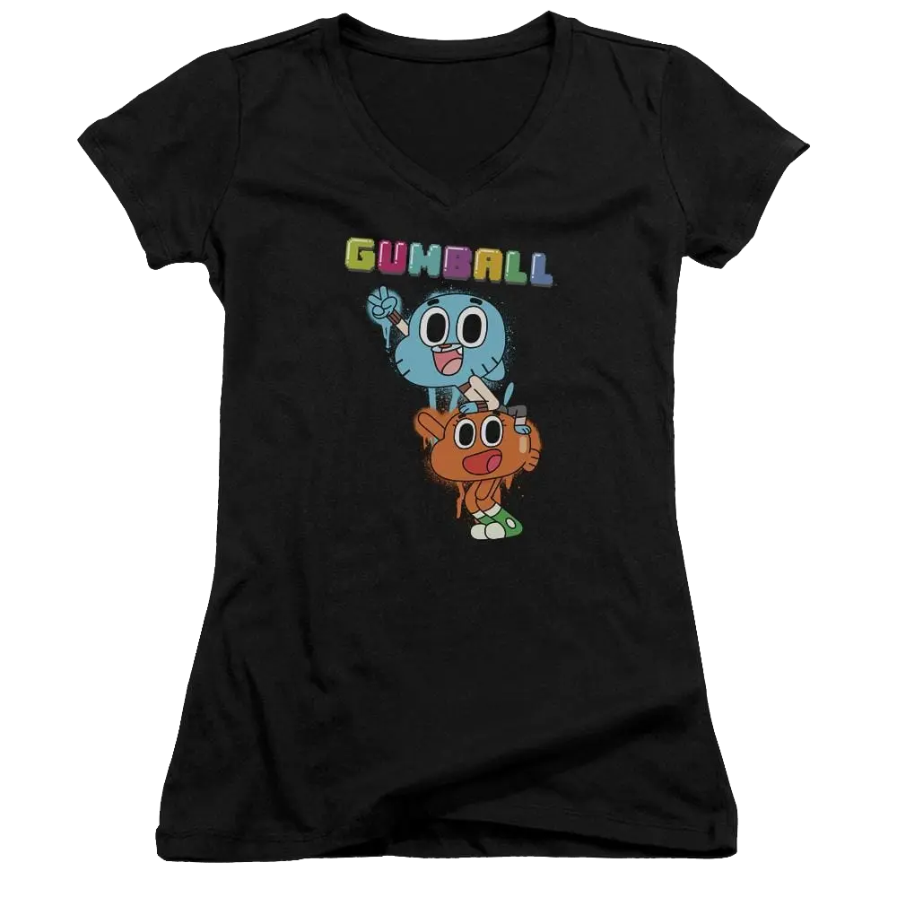 The Amazing World Of Gumball Gumball Spray Juniors V-Neck T-Shirt The Amazing World Of Gumball