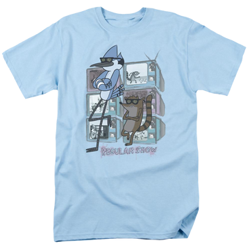Light blue men's regular fit t-shirt with The Regular Show Tv Too Cool graphic