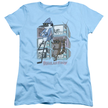 Light blue women's t-shirt with Regular Show Tv Too Cool graphic
